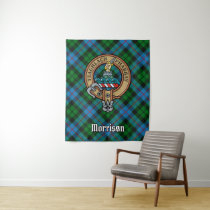 Clan Morrison Crest over Hunting Tartan Tapestry