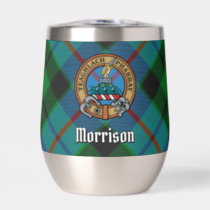 Clan Morrison Crest over Hunting Tartan Thermal Wine Tumbler