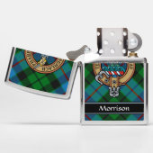 Clan Morrison Crest over Hunting Tartan Zippo Lighter (Opened)