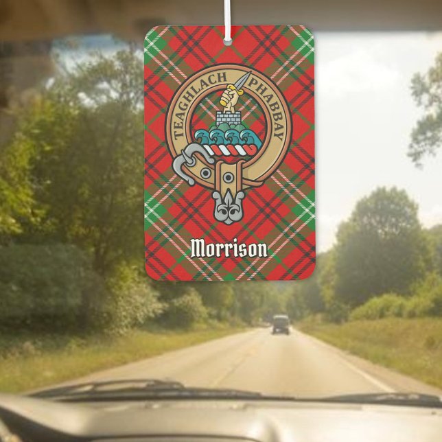 Clan Morrison Crest over Red Tartan Air Freshener (Creator Uploaded)