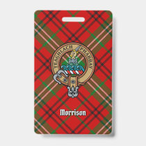 Clan Morrison Crest over Red Tartan Badge