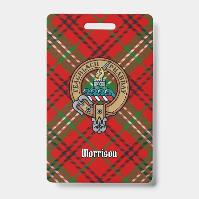 Clan Morrison Crest over Red Tartan Badge (Front)
