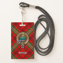 Clan Morrison Crest over Red Tartan Badge