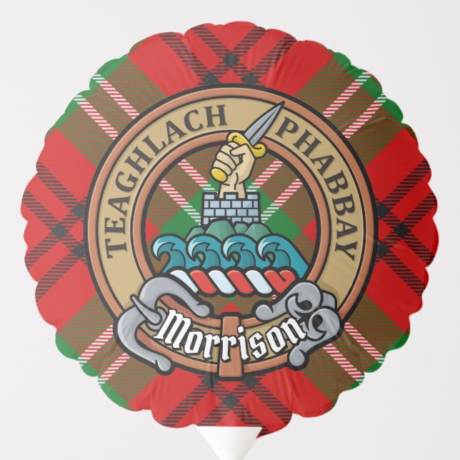 Clan Morrison Crest over Red Tartan Balloon (Front)