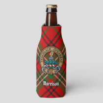 Clan Morrison Crest over Red Tartan Bottle Cooler