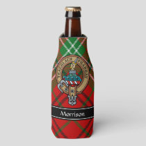 Clan Morrison Crest over Red Tartan Bottle Cooler