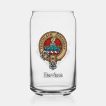 Clan Morrison Crest over Red Tartan Can Glass