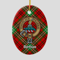 Clan Morrison Crest over Red Tartan Ceramic Ornament