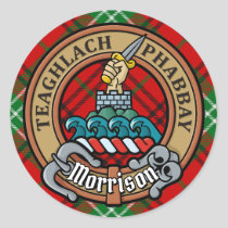 Clan Morrison Crest over Red Tartan Classic Round Sticker