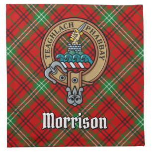 Clan Morrison Crest over Red Tartan Cloth Napkin