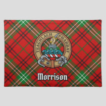 Clan Morrison Crest over Red Tartan Cloth Placemat