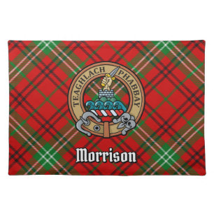Clan Morrison Crest over Red Tartan Cloth Placemat