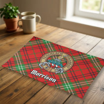 Clan Morrison Crest over Red Tartan Cloth Placemat