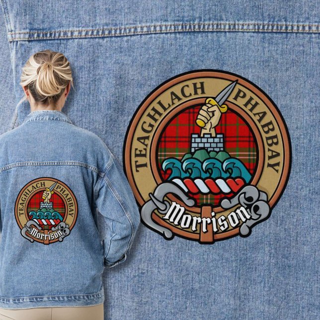 Clan Morrison Crest over Red Tartan Denim Jacket (Creator Uploaded)