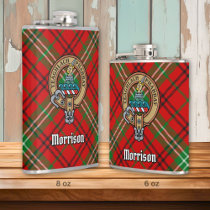 Clan Morrison Crest over Red Tartan Flask