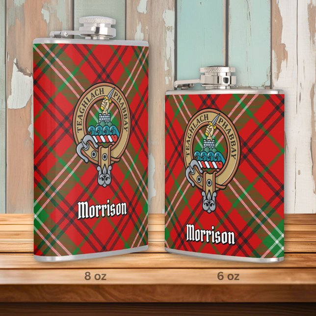 Clan Morrison Crest over Red Tartan Flask (Creator Uploaded)
