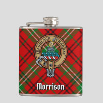 Clan Morrison Crest over Red Tartan Flask