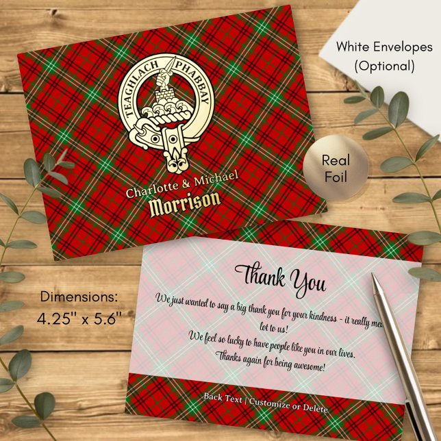 Clan Morrison Crest over Red Tartan Foil Invitation Postcard (Creator Uploaded)