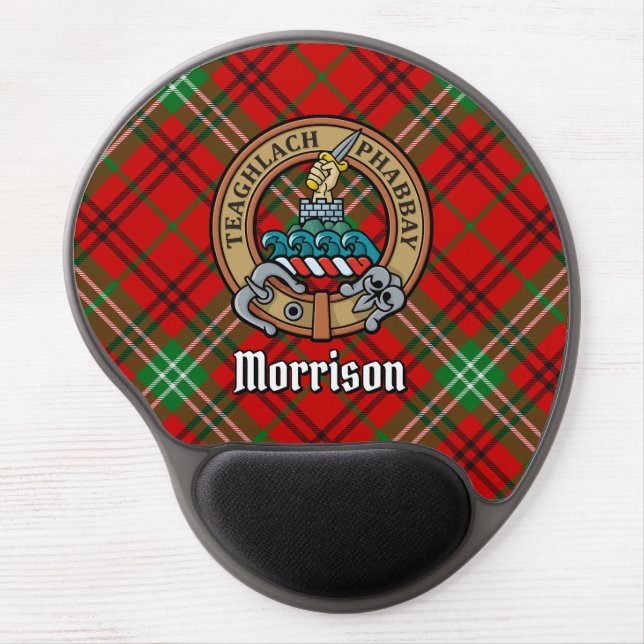 Clan Morrison Crest over Red Tartan Gel Mouse Pad (Front)