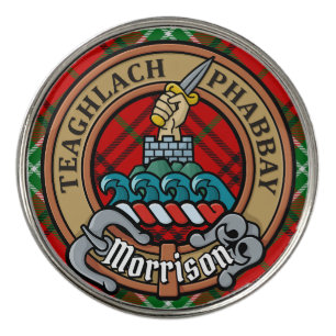 Clan Morrison Crest over Red Tartan Golf Ball Marker