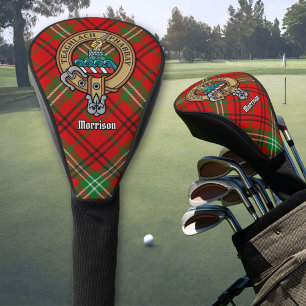 Clan Morrison Crest over Red Tartan Golf Head Cover