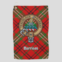 Clan Morrison Crest over Red Tartan Golf Towel