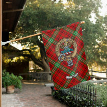 Clan Morrison Crest over Red Tartan House Flag