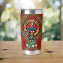 Clan Morrison Crest over Red Tartan Insulated Tumbler
