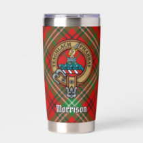 Clan Morrison Crest over Red Tartan Insulated Tumbler
