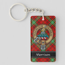 Clan Morrison Crest over Red Tartan Keychain