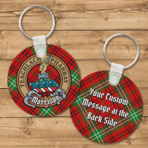 Clan Morrison Crest over Red Tartan Keychain