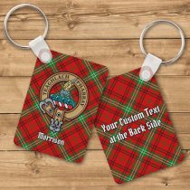 Clan Morrison Crest over Red Tartan Keychain