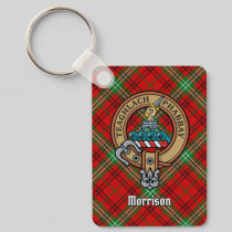 Clan Morrison Crest over Red Tartan Keychain