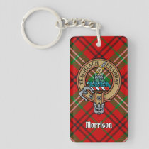 Clan Morrison Crest over Red Tartan Keychain