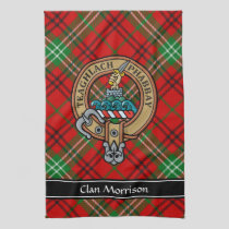 Clan Morrison Crest over Red Tartan Kitchen Towel
