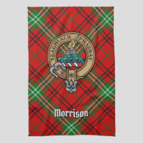 Clan Morrison Crest over Red Tartan Kitchen Towel