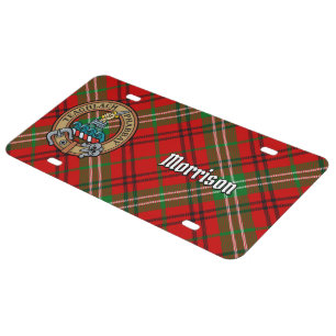 Clan Morrison Crest over Red Tartan License Plate