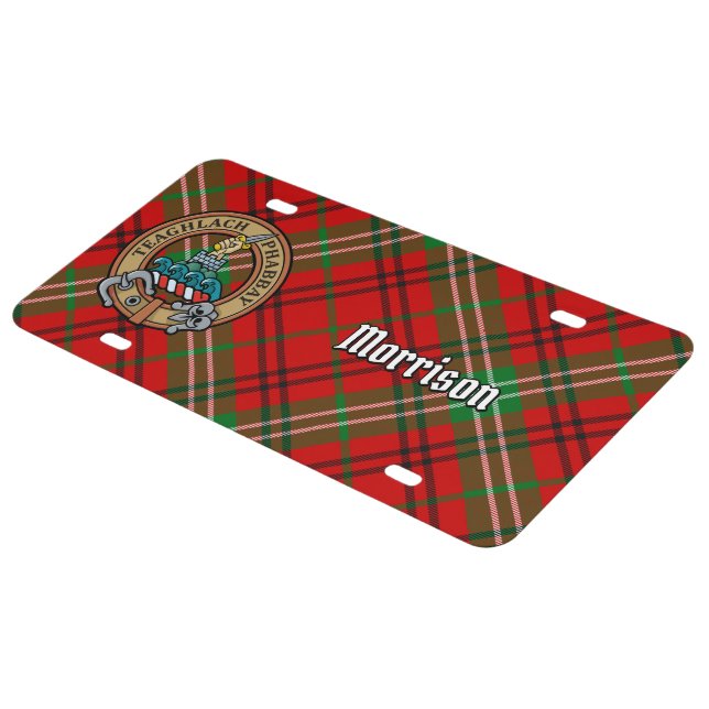 Clan Morrison Crest over Red Tartan License Plate (Side)