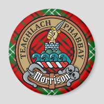 Clan Morrison Crest over Red Tartan Magnet