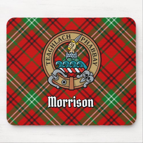 Clan Morrison Crest over Red Tartan Mouse Pad