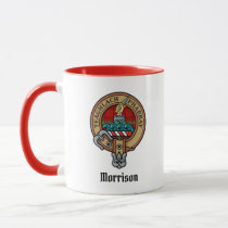 Clan Morrison Crest over Red Tartan Mug