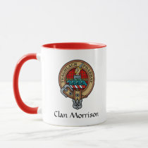 Clan Morrison Crest over Red Tartan Mug