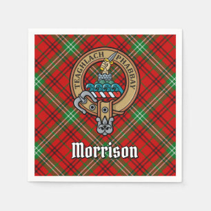 Clan Morrison Crest over Red Tartan Napkins