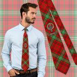 Clan Morrison Crest over Red Tartan Neck Tie<br><div class="desc">Clan Morrison crest badge surrounded by a strap and buckle over red tartan background. Custom text.</div>