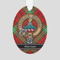 Clan Morrison Crest over Red Tartan Ornament