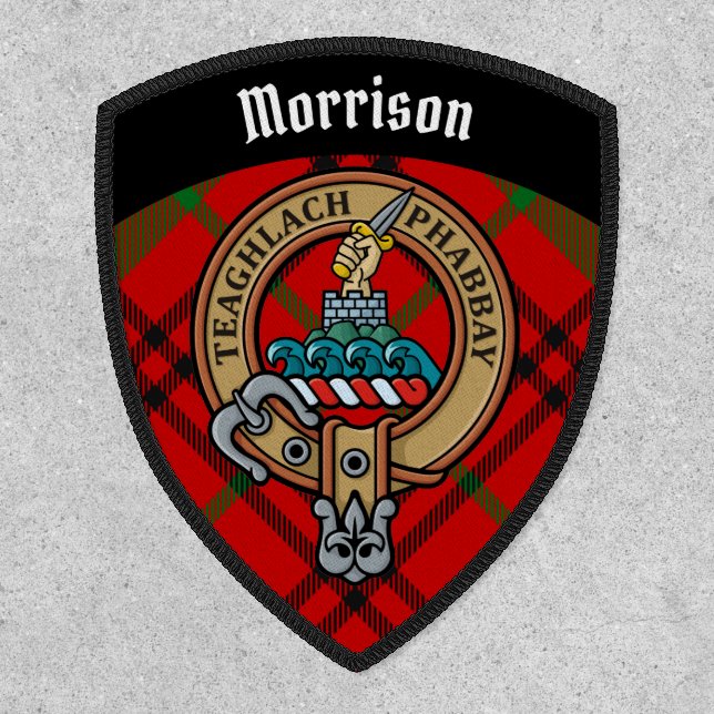 Clan Morrison Crest over Red Tartan Patch (Front)