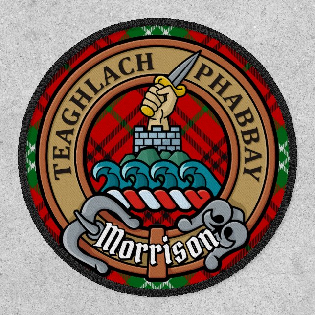 Clan Morrison Crest over Red Tartan Patch (Front)