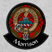 Clan Morrison Crest over Red Tartan Patch