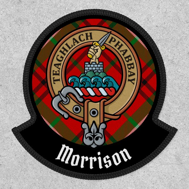 Clan Morrison Crest over Red Tartan Patch (Front)