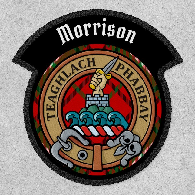 Clan Morrison Crest over Red Tartan Patch (Front)
